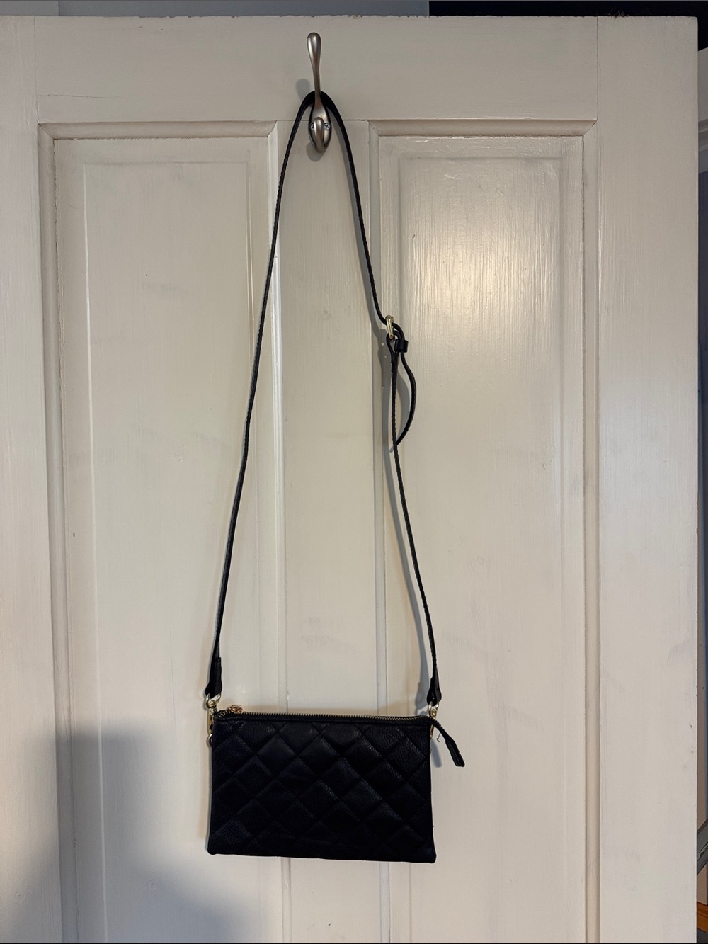 Vegan leather Quilted Black Crossbody Bag with Gold Hardware